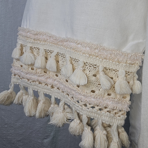 Chicos Cream Button-Up Jacket with Fringe Sz 2 Boho Hippie Utility Spring - Picture 7 of 13